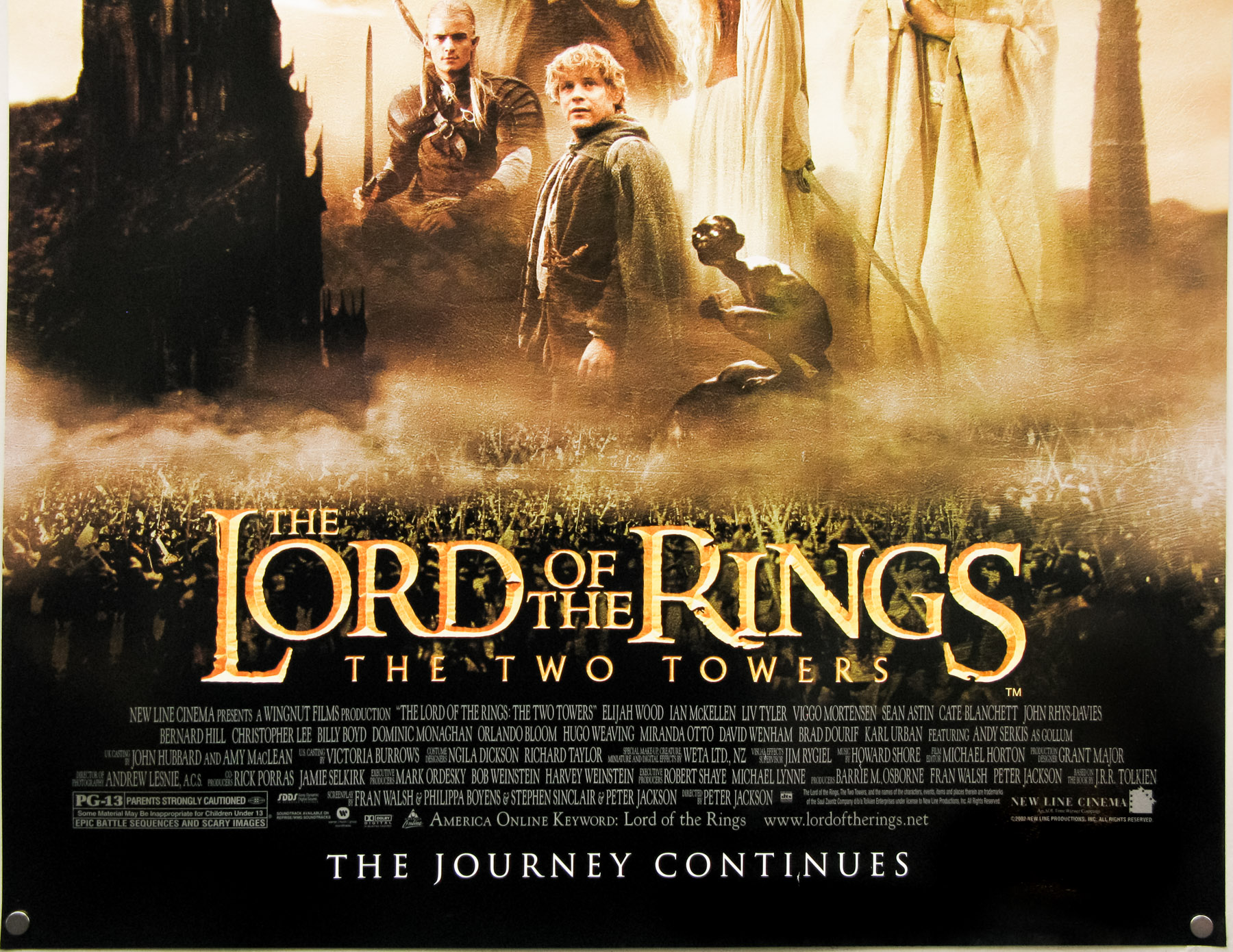 LORD OF THE RINGS The Two Towers MOVIE POSTER Original DS 27x40 Tower...