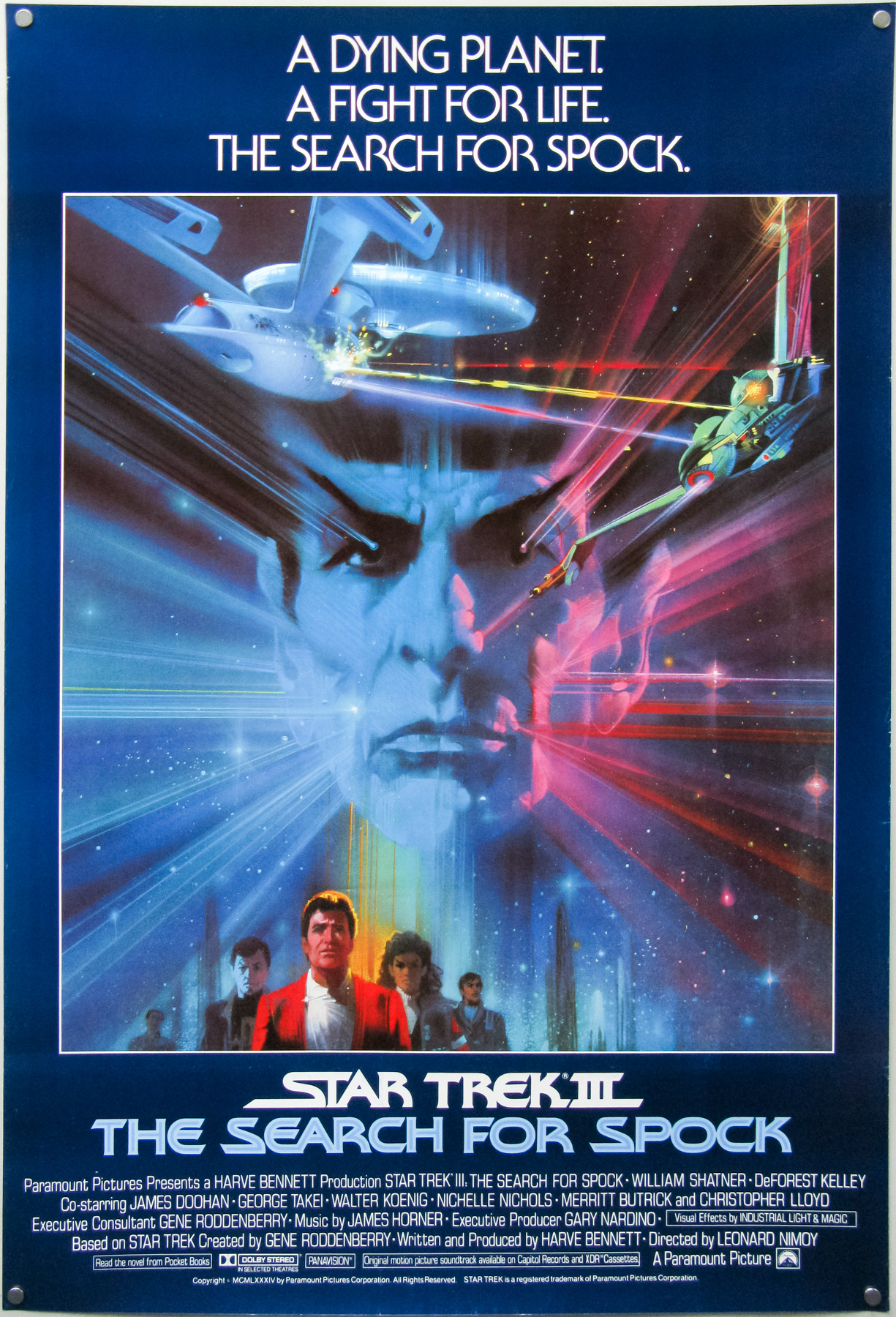 The international one sheet for Star Trek III - The Search For Spock with artwork by the late Bob Peak.