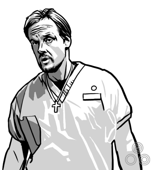 An illustration of the character Buck (Michael Bowen) that was dropped from the final poster