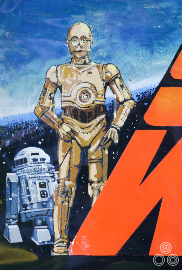 A close up detail of the concept design for the UK quad for Star Wars, designed and illustrated by Tom Beauvais in 1977.