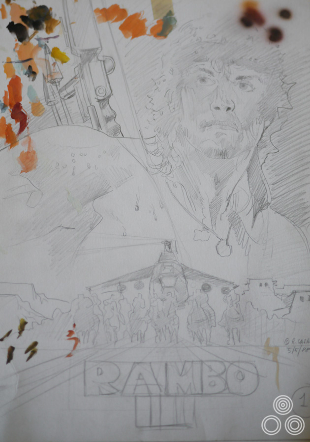 A concept sketch for Rambo III by Renato Casaro, 1988. © Copyright the artist.
