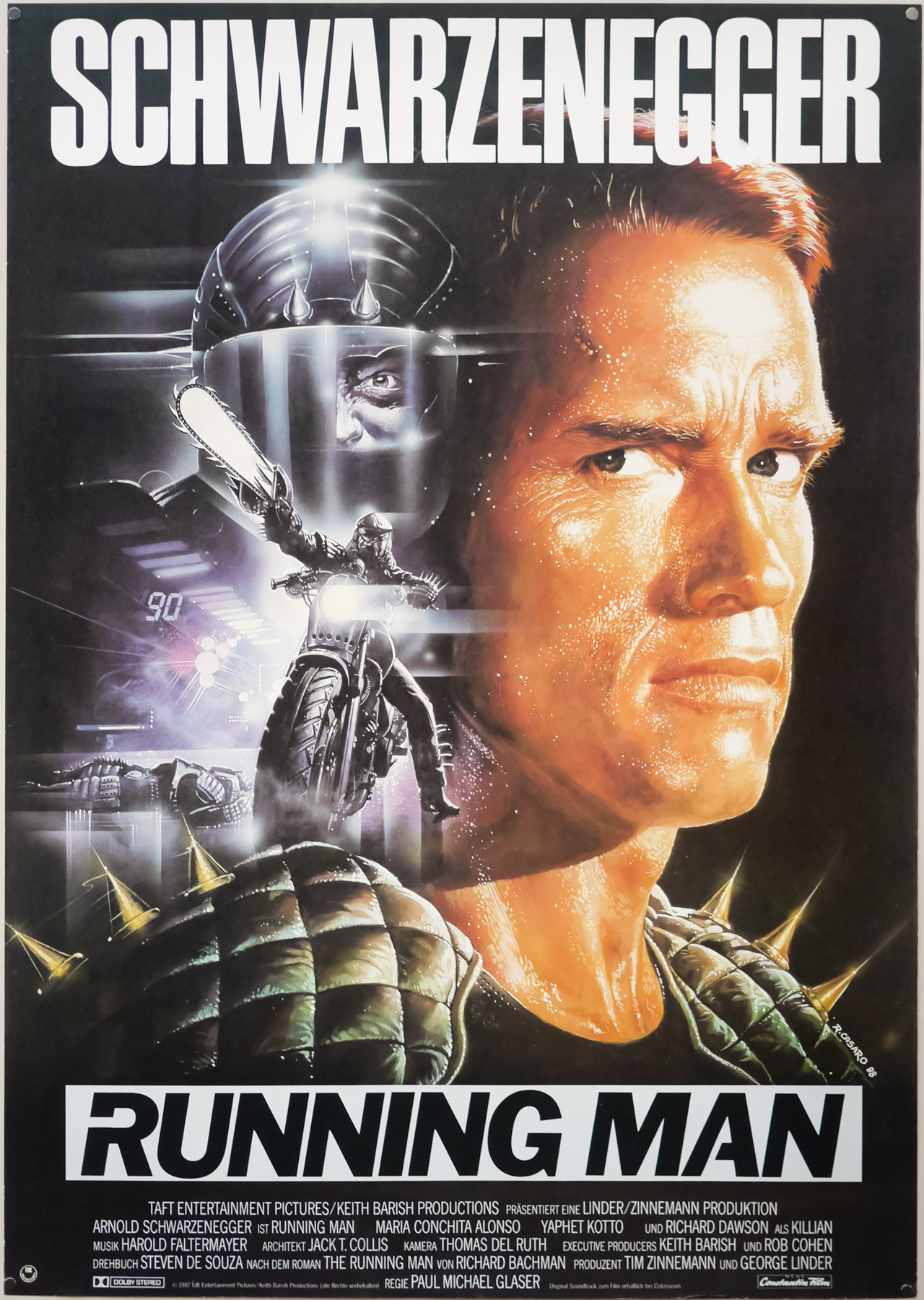 Running Man size 84x118 cm CASARO Art Cinema Poster -  Arnold Schwarzenegger 1987