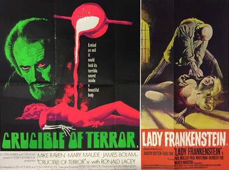 UK quad for Crucible of Terror (art: Tom Chantrell), paired with Lady Frankenstein (both 1971).